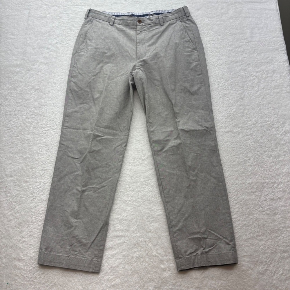 Brooks Brothers Clark Fit Mens Grey Cotton Chino Pants 34x30 Flat Front Straight